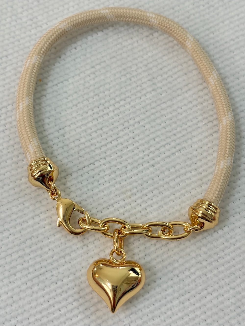 NEW designer inspired handmade Cord Bracelet Gold Heart Plated charm 8” adjusts